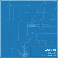 Blueprint US city map of Auburn, Illinois. - obrazy, fototapety, plakaty