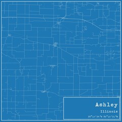 Blueprint US city map of Ashley, Illinois.