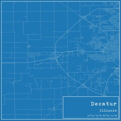 Obraz premium Blueprint US city map of Decatur, Illinois.