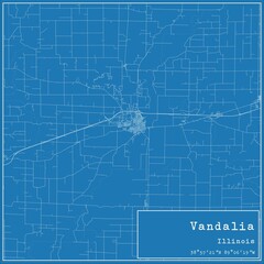 Blueprint US city map of Vandalia, Illinois.