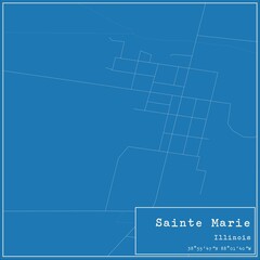 Blueprint US city map of Sainte Marie, Illinois.
