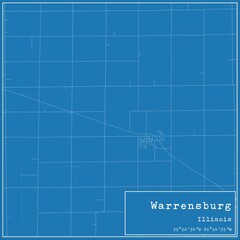 Blueprint US city map of Warrensburg, Illinois.