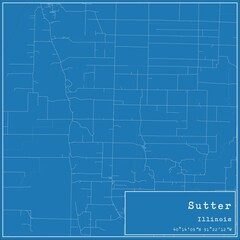 Blueprint US city map of Sutter, Illinois.