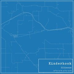 Blueprint US city map of Kinderhook, Illinois.