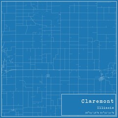 Blueprint US city map of Claremont, Illinois.