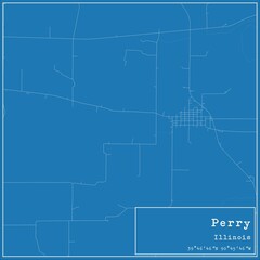Blueprint US city map of Perry, Illinois.