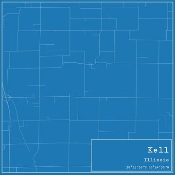 Blueprint US city map of Kell, Illinois.