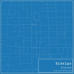 Blueprint US city map of Hidalgo, Illinois.