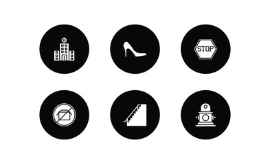 signs filled icons set. signs filled icons pack included hospital, high heels, stop, no packing, stairs, hydrant vector.