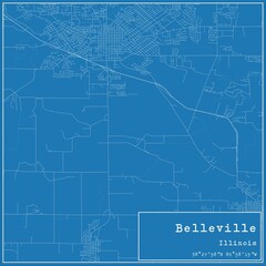 Blueprint US city map of Belleville, Illinois.