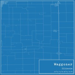 Blueprint US city map of Waggoner, Illinois.