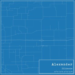 Blueprint US city map of Alexander, Illinois.