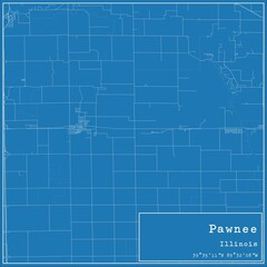 Blueprint US city map of Pawnee, Illinois.