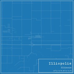 Blueprint US city map of Illiopolis, Illinois.