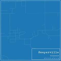 Blueprint US city map of Sawyerville, Illinois.
