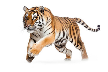 Tiger male, big cat, jumping, isolated on white, generative AI