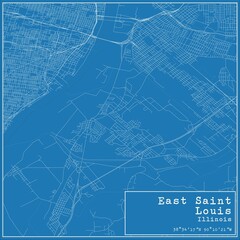 Blueprint US city map of East Saint Louis, Illinois.