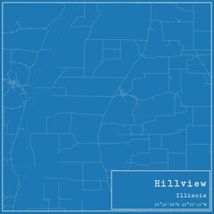 Blueprint US city map of Hillview, Illinois.