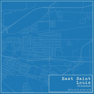 Blueprint US city map of East Saint Louis, Illinois.