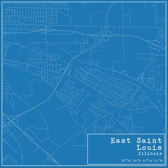 Blueprint US city map of East Saint Louis, Illinois.