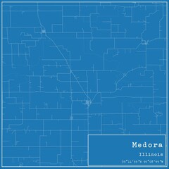 Blueprint US city map of Medora, Illinois.
