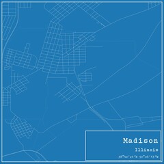 Blueprint US city map of Madison, Illinois.