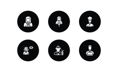 professions filled icons set. professions filled icons pack included lawyer, journalist, chef, telemarketer, fireman, programmer vector.