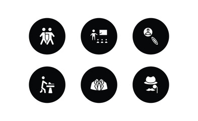 people filled icons set. people filled icons pack included hugging, teacher and students, recruit, carpenter working, business suit, sir vector.