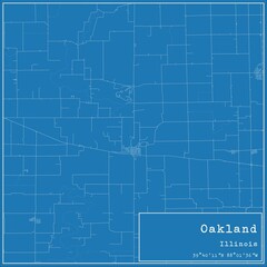 Blueprint US city map of Oakland, Illinois.