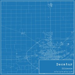 Obraz premium Blueprint US city map of Decatur, Illinois.