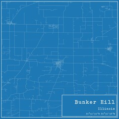 Blueprint US city map of Bunker Hill, Illinois.