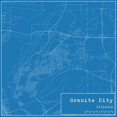 Blueprint US city map of Granite City, Illinois.