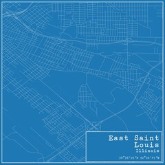 Blueprint US city map of East Saint Louis, Illinois.