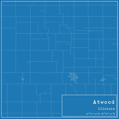 Blueprint US city map of Atwood, Illinois.