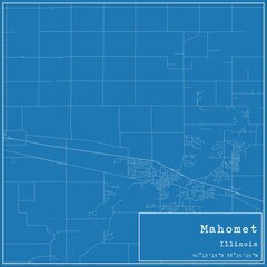Blueprint US city map of Mahomet, Illinois.