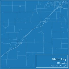 Blueprint US city map of Shirley, Illinois.