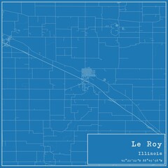 Blueprint US city map of Le Roy, Illinois.