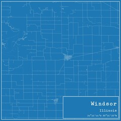 Blueprint US city map of Windsor, Illinois.