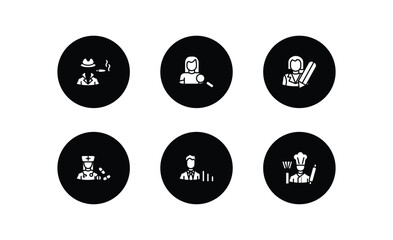 professions filled icons set. professions filled icons pack included mafia, hr specialist, writer, pharist, statistician, cooker vector.