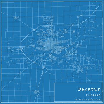 Blueprint US city map of Decatur, Illinois.
