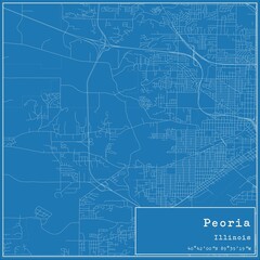 Blueprint US city map of Peoria, Illinois.
