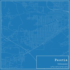 Blueprint US city map of Peoria, Illinois.