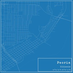 Blueprint US city map of Peoria, Illinois.