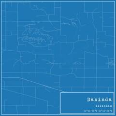 Blueprint US city map of Dahinda, Illinois.