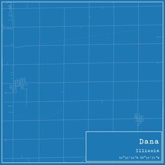 Blueprint US city map of Dana, Illinois.