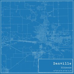 Blueprint US city map of Danville, Illinois.