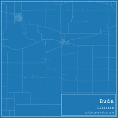 Fototapeta premium Blueprint US city map of Buda, Illinois.
