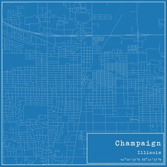 Blueprint US city map of Champaign, Illinois.