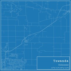 Blueprint US city map of Towanda, Illinois.