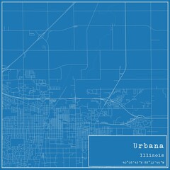 Blueprint US city map of Urbana, Illinois.